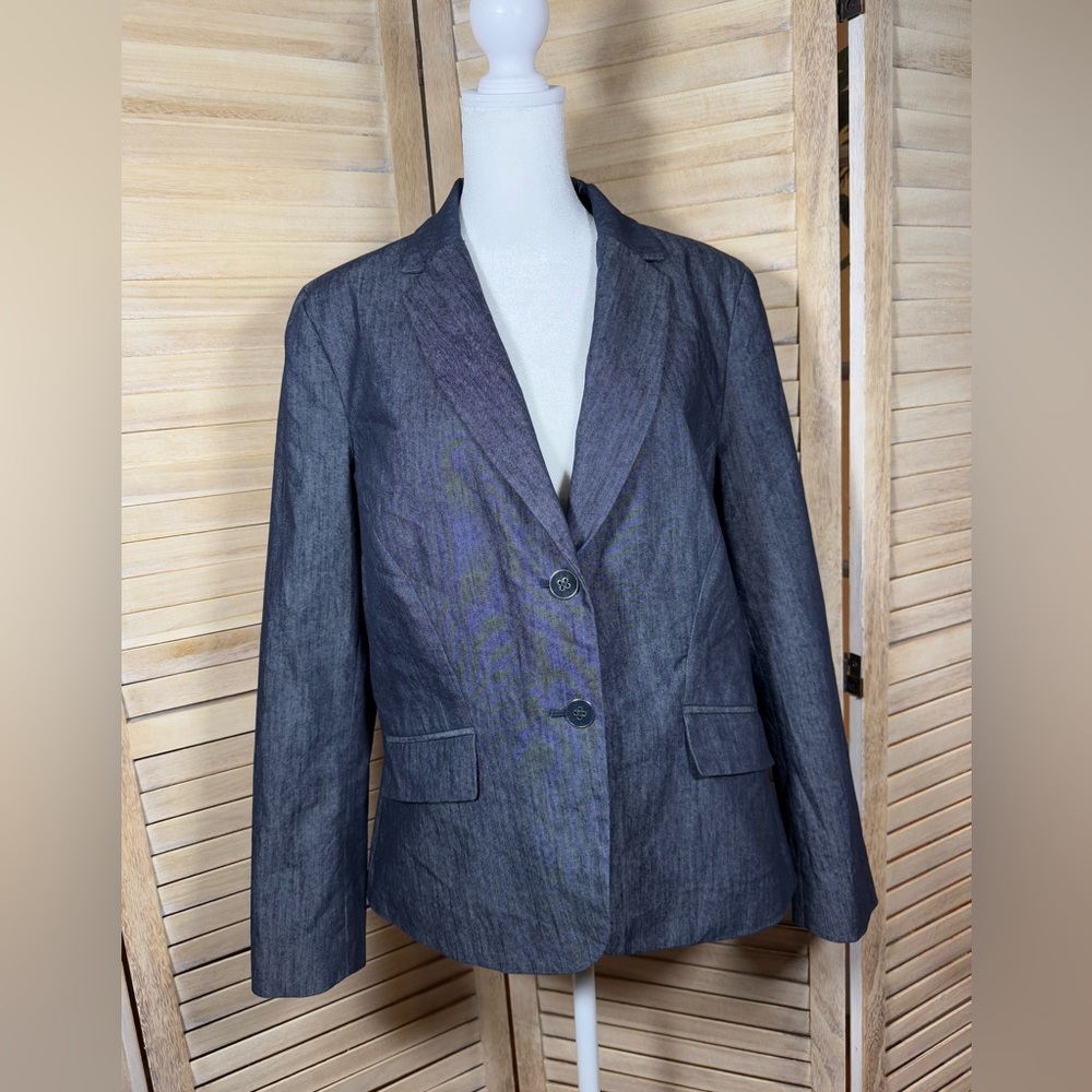 7th Avenue Design Studio New York & Co. two-button denim peplum blazer in blue